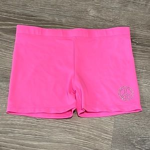 Kids Lucky + Me Spandex Biker Shorts Crystal Peace Sign Neon Pink